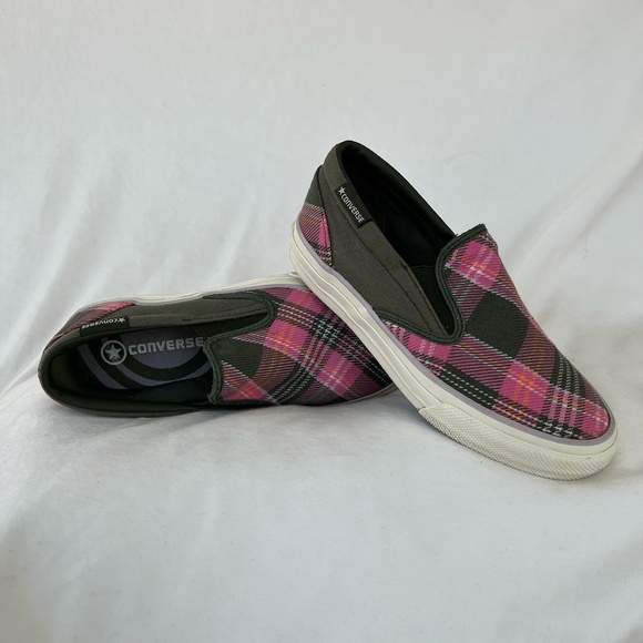 Converse Plaid Skid Grip Slip Ons - Picture 1 of 8